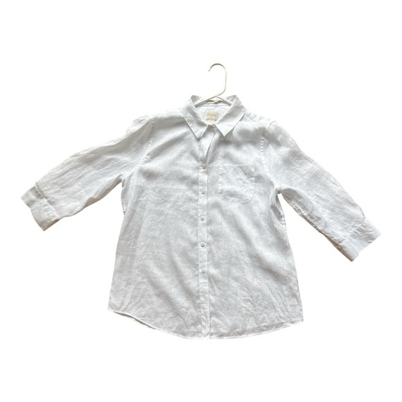 Chico's Tops - Chicos 100 Linen Button Down Shirt White 3/4 Sleeve Size 1 Medium Classic Top